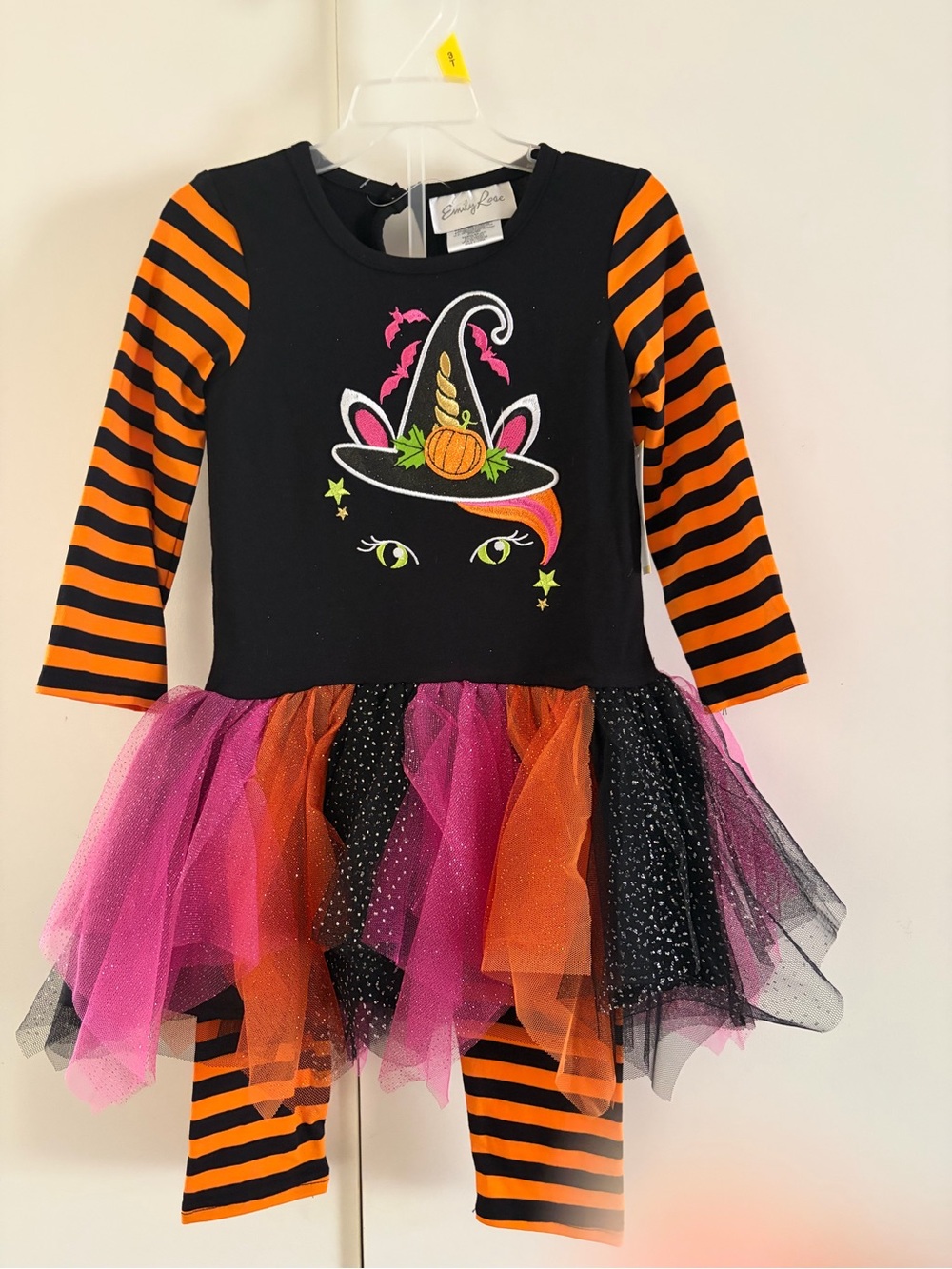 Emily Rose Black, 3T Orange & Pink Witch-Unicorn Tutu Dress #0142